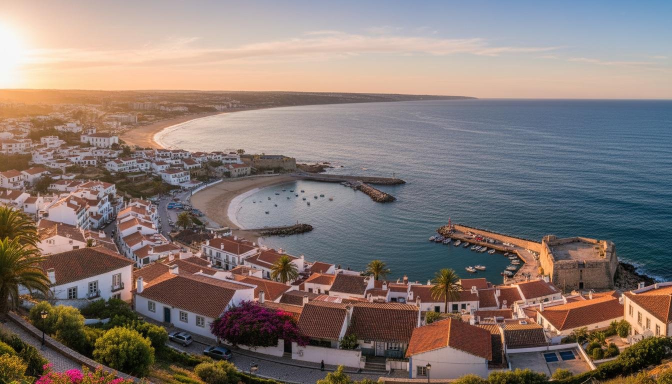 Portuguese coastal town at sunset